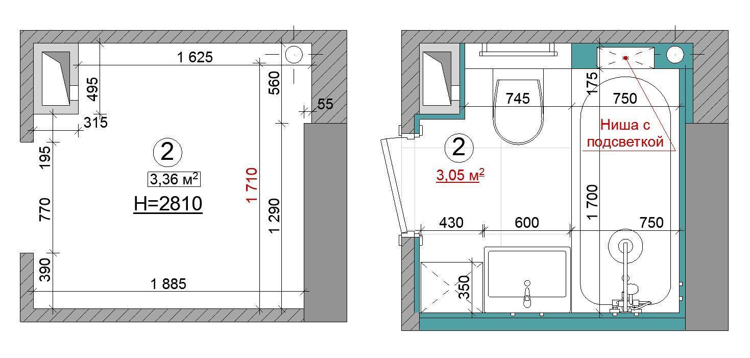 Планировка с учетом размера ванной комнаты