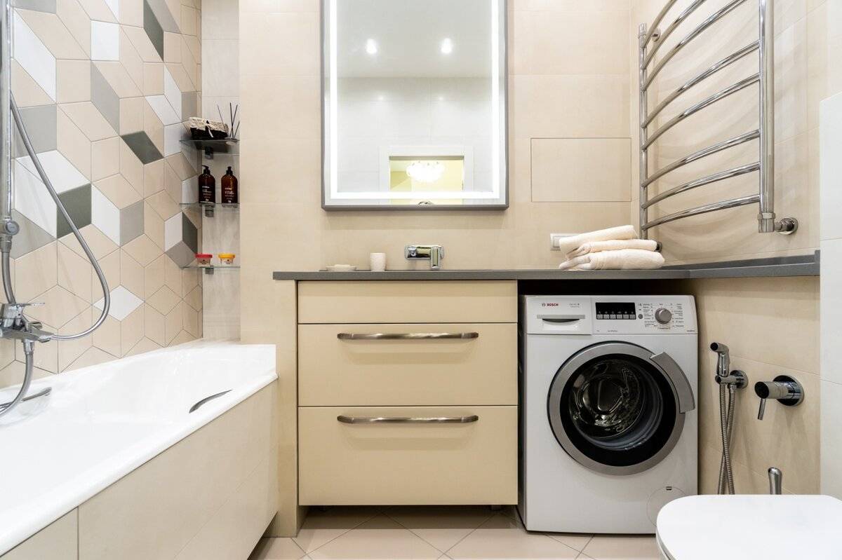 Топ-70 идей как разместить стиральную машину в маленькой ванной