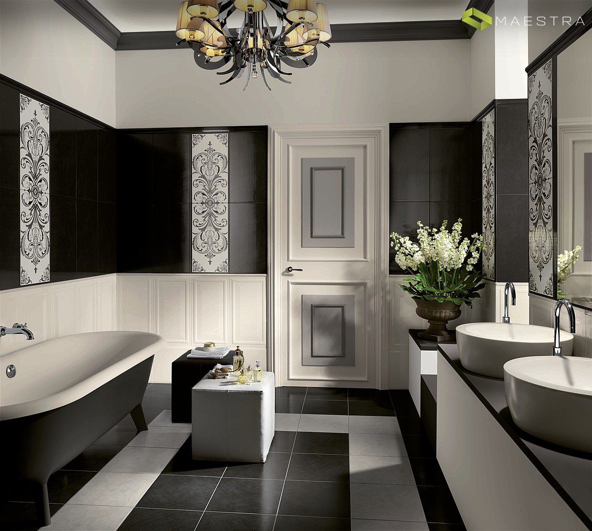 Черно-белая ванная комната: 100 фото-идей дизайна ванной