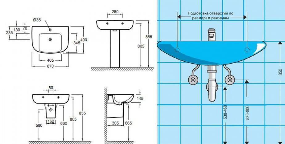 Высота раковины в ванной от пола: стандарт установки