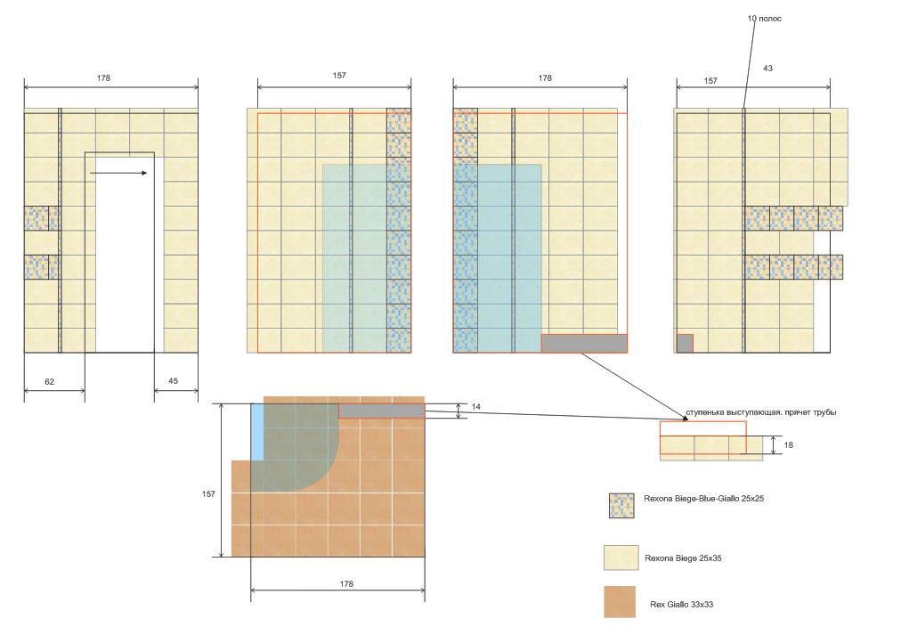 Раскладка плитки в ванной: последовательность работ, инструкция, варианты раскладки