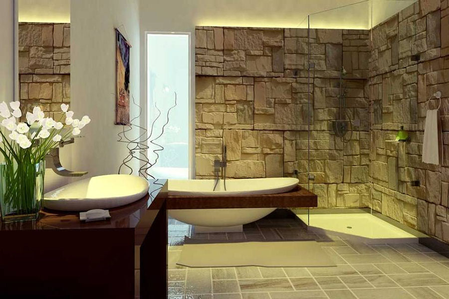 Искусственный камень в интерьере ванной комнаты: интересные варианты