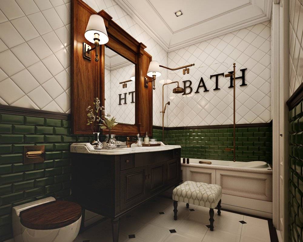 Английский стиль в интерьере ванной комнаты – фото идеи