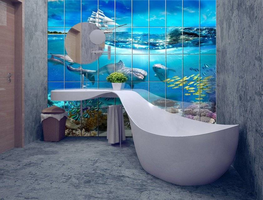 3d-плитка в ванную на стены и пол: эффект объема
