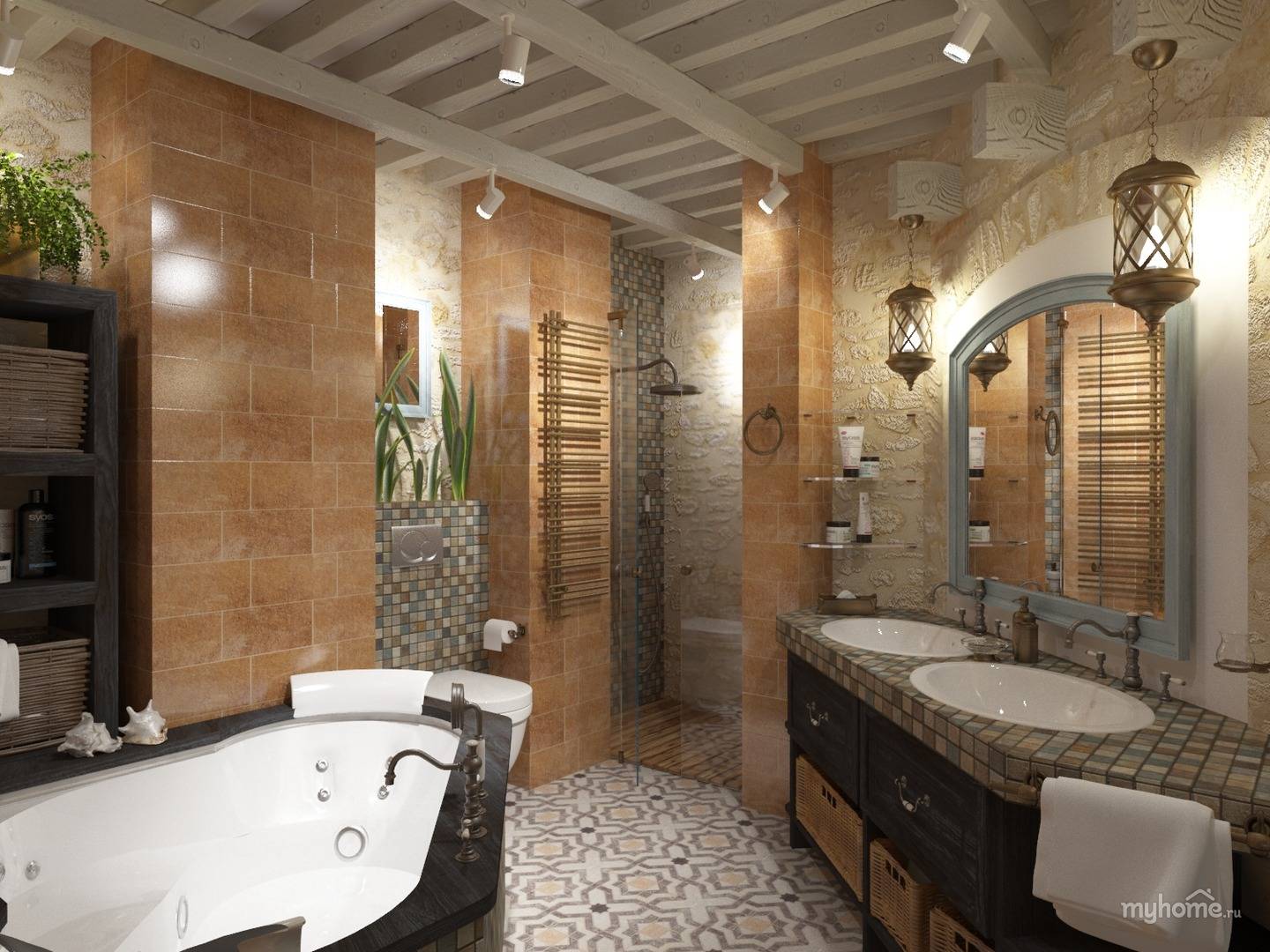 Ванная комната в средиземноморском стиле и интерьере, фото дизайнов