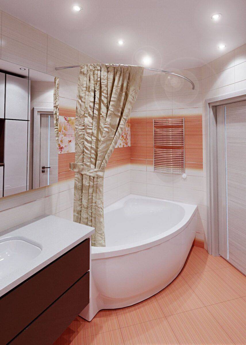 Дизайн угловой ванны в ванной комнате